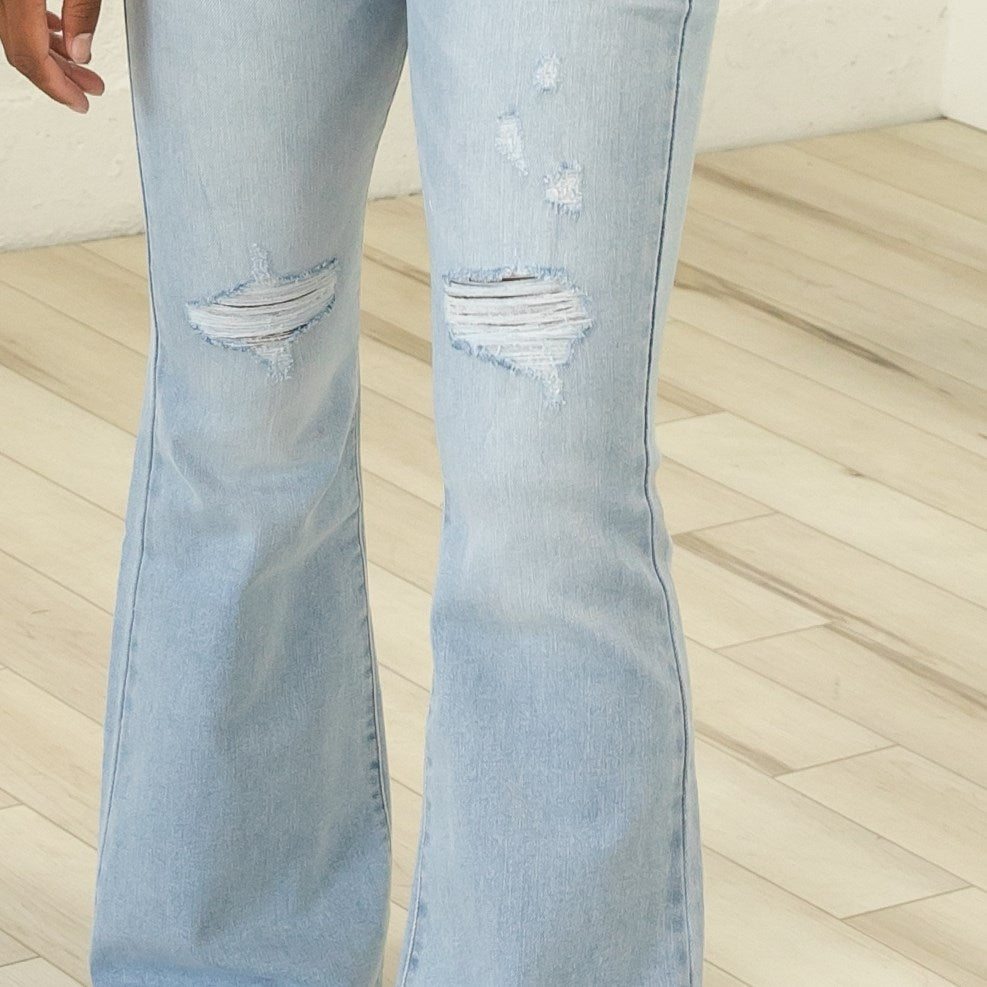 KanCan High Rise Distressed Knee Flare