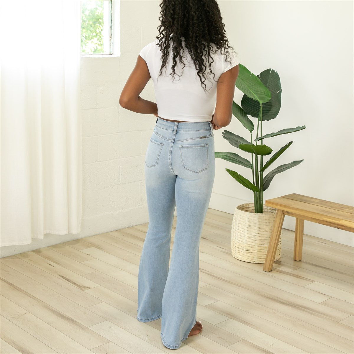 KanCan High Rise Distressed Knee Flare