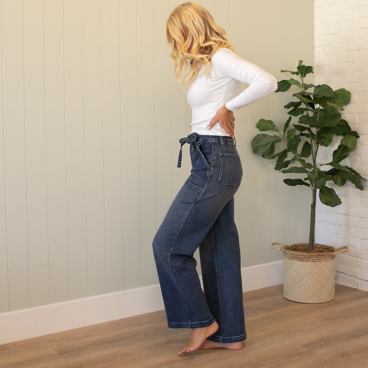 KanCan High Rise Wide Flare Dark Pocket Jeans