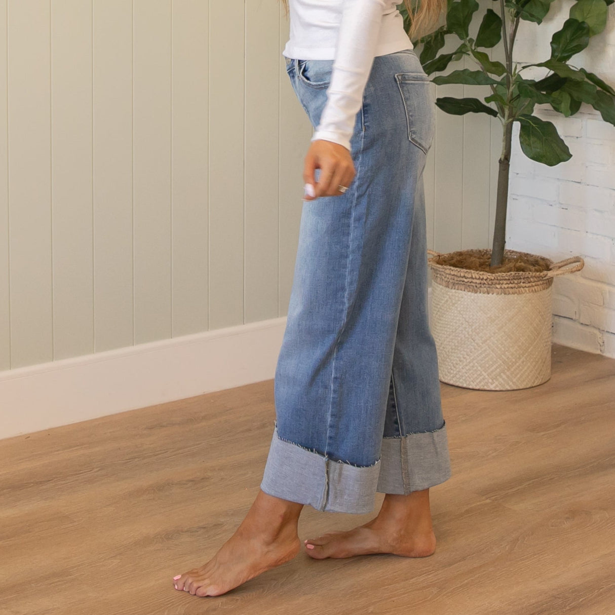 KanCan High Rise Crop Wide Leg Cuffed Jeans