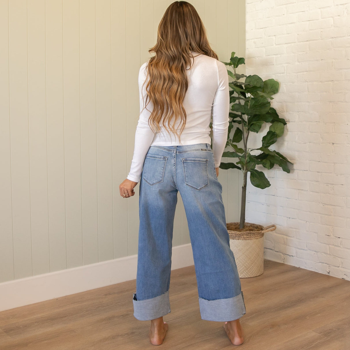 KanCan High Rise Crop Wide Leg Cuffed Jeans