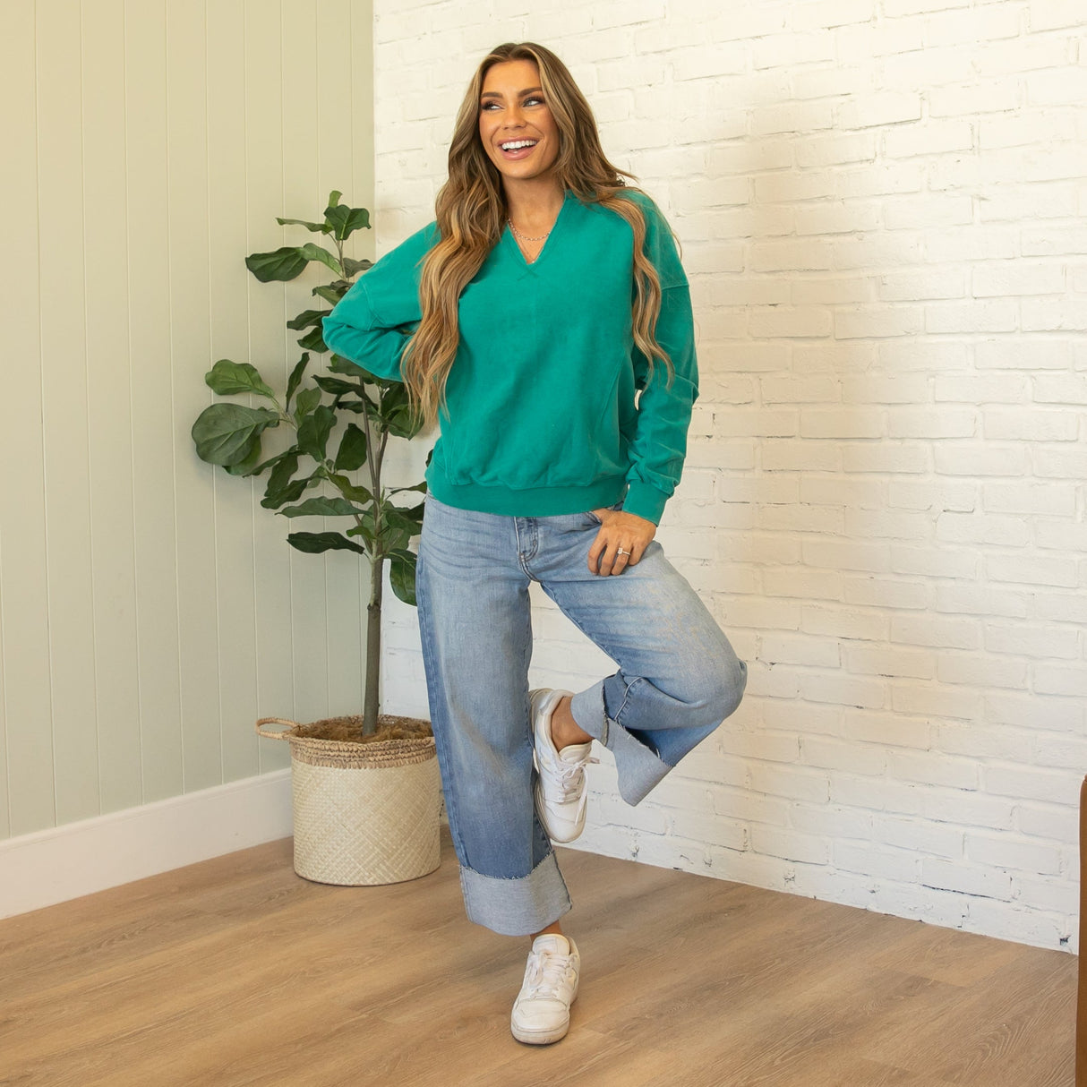 KanCan High Rise Crop Wide Leg Cuffed Jeans