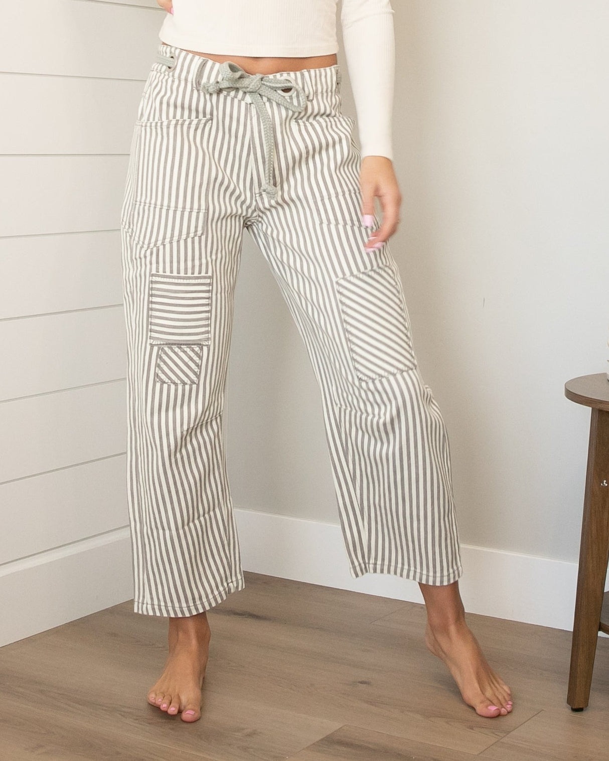 Calah Striped Barrel Pants - Grey