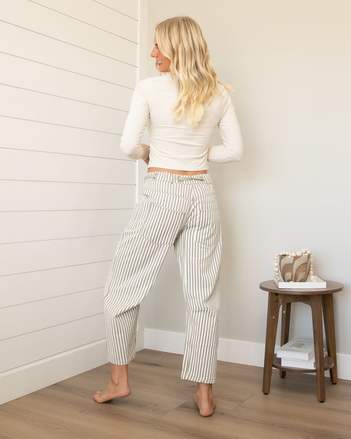 Calah Striped Barrel Pants - Grey