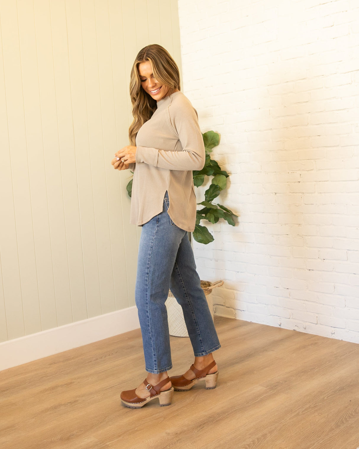 Jenna Waffle Top - Tan