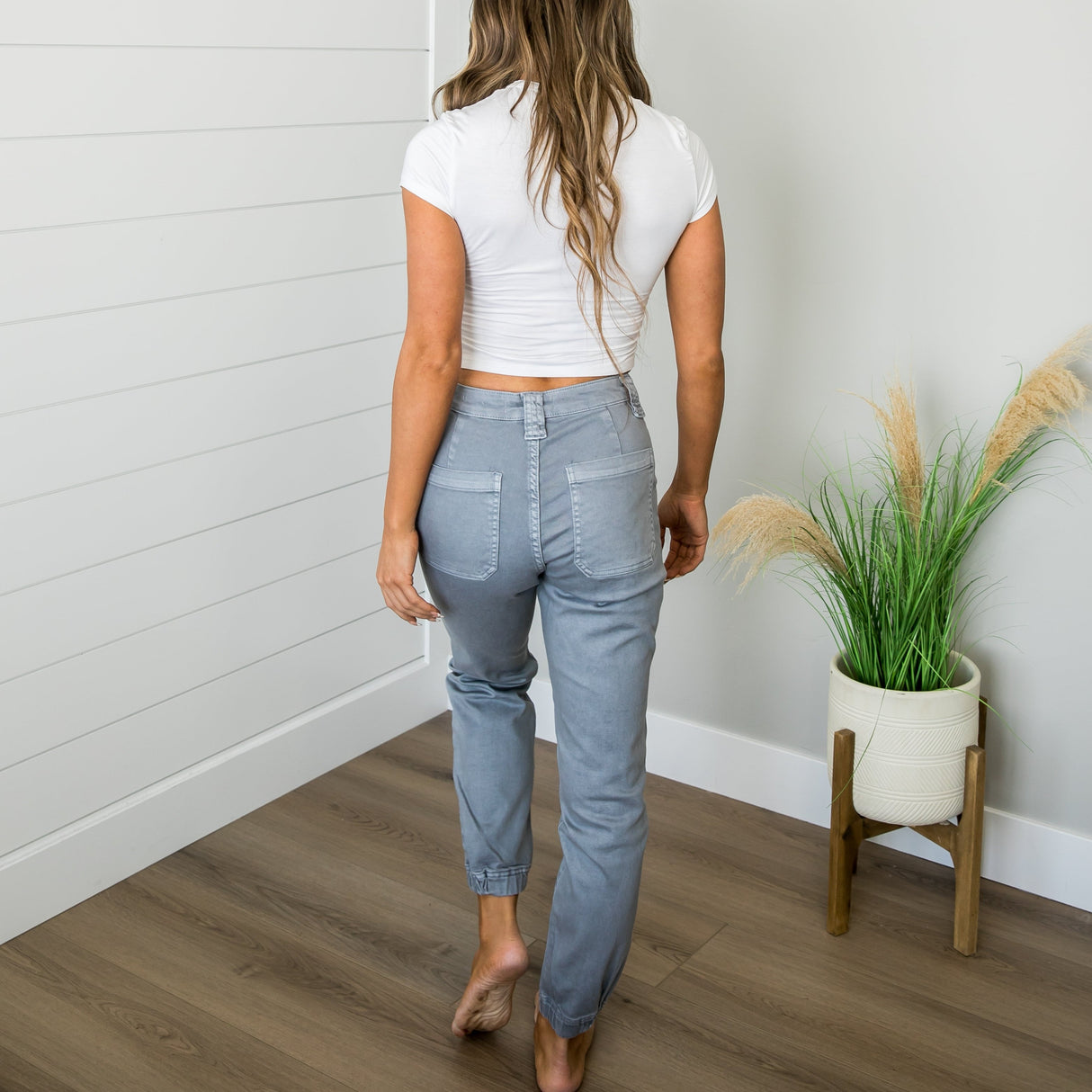 KanCan High Rise Gray Washed Denim Joggers