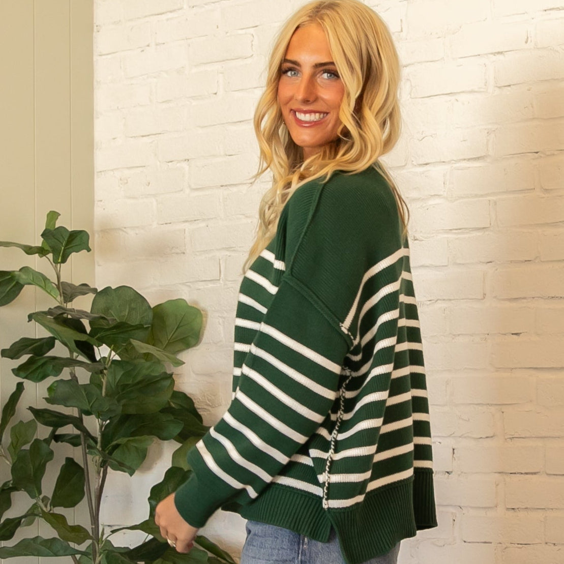 Swede Stripe Sweater - Dark Green