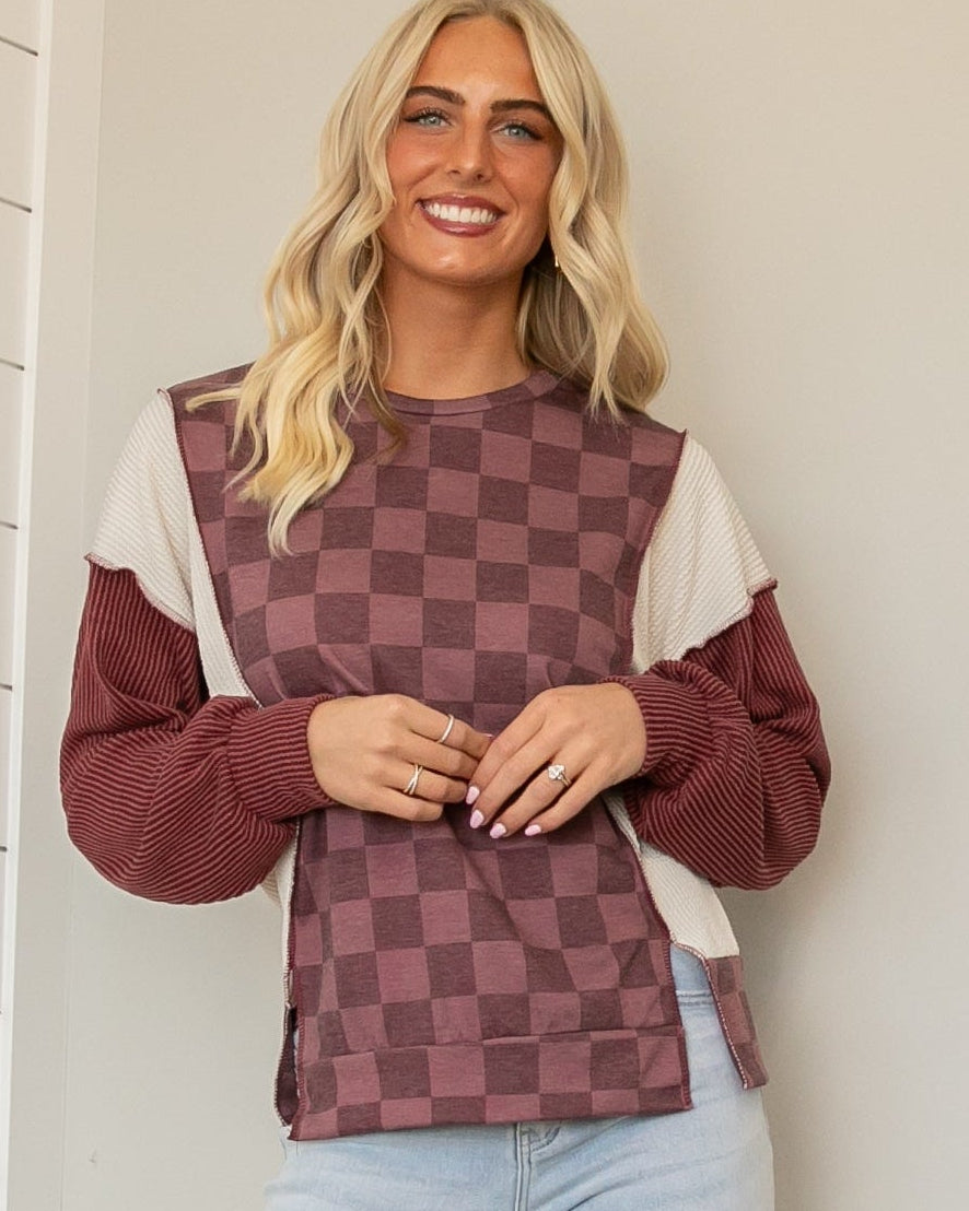 Sway Checkered Top - Burgundy