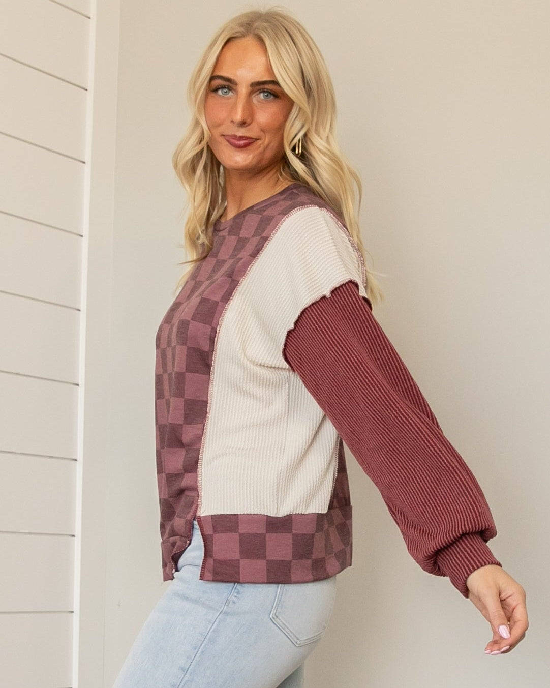 Sway Checkered Top - Burgundy