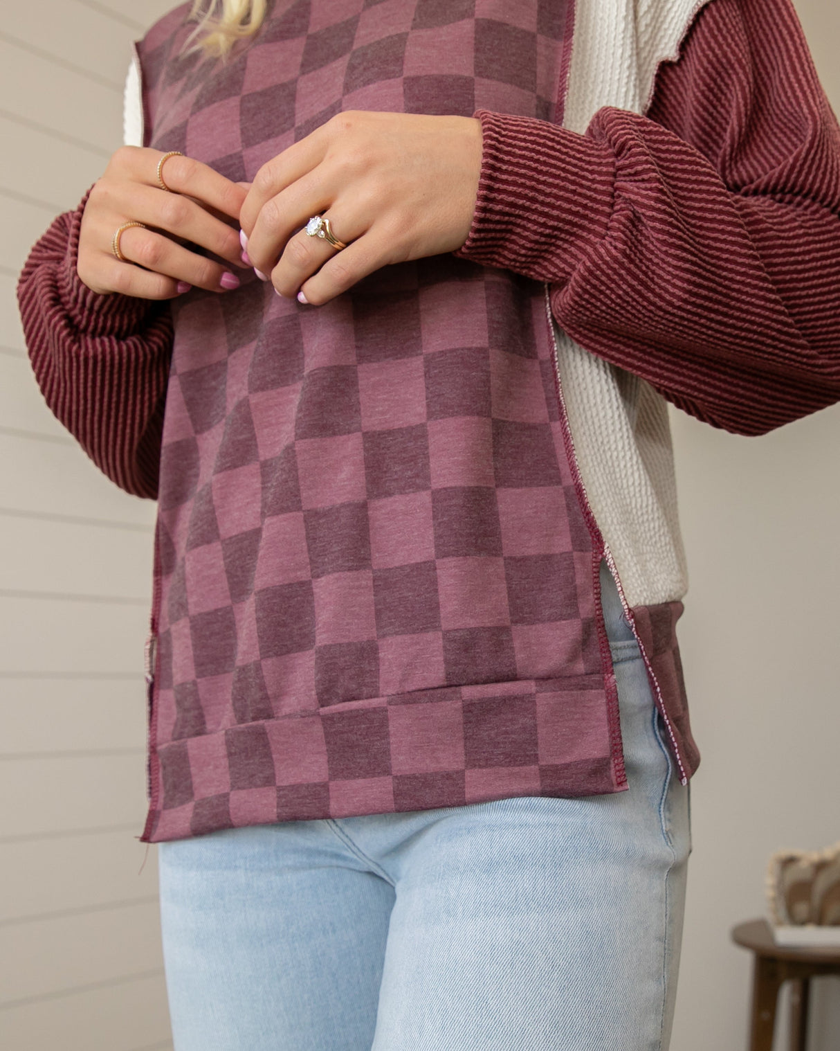 Sway Checkered Top - Burgundy