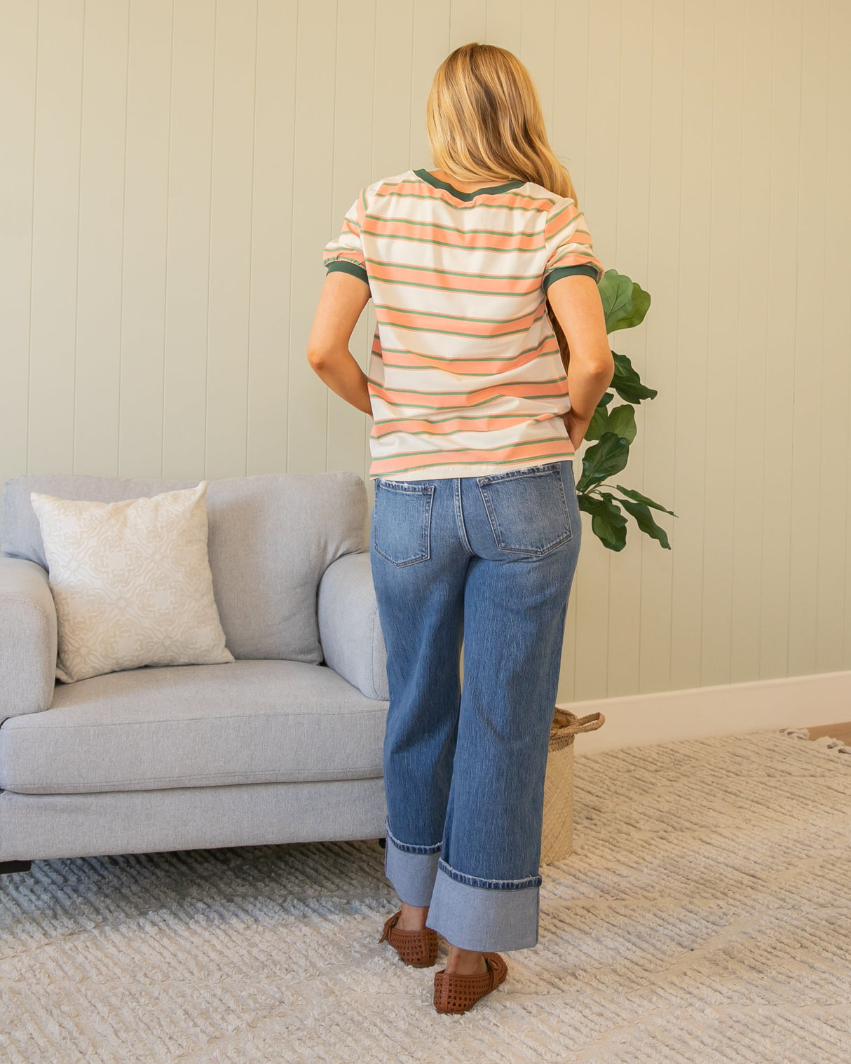 Polson Top - Coral/Olive