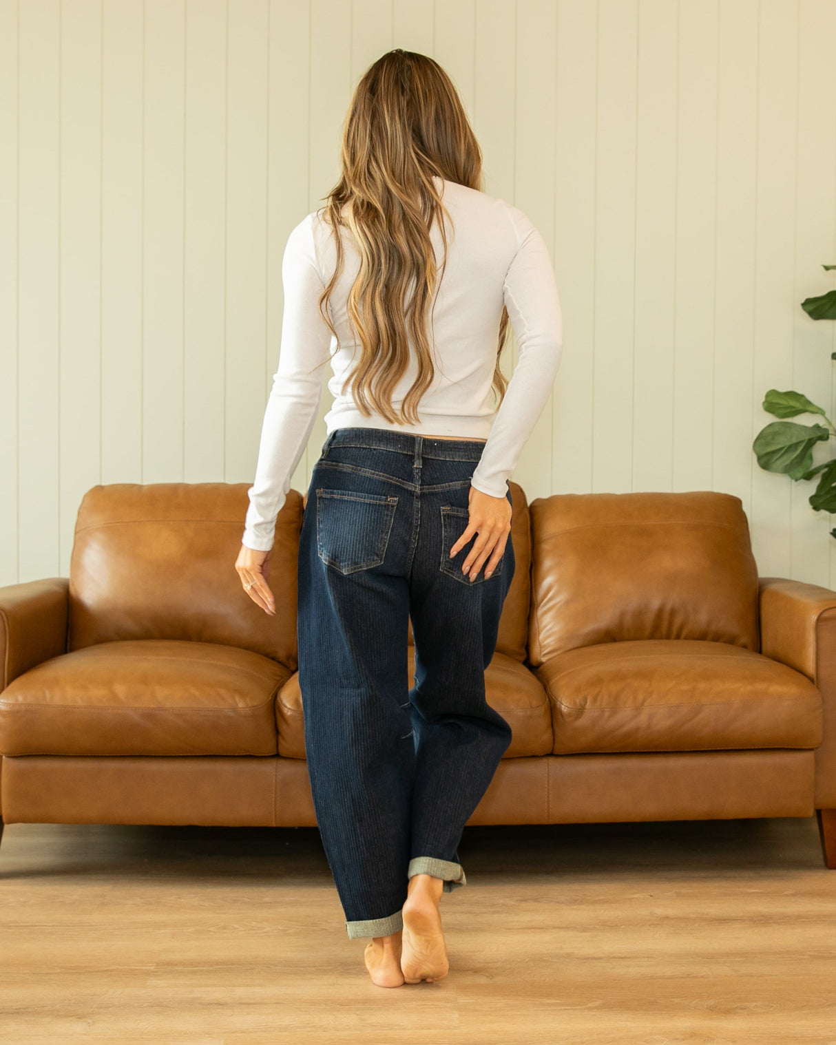 Risen Slouchy Crop Barrel Textured Jeans