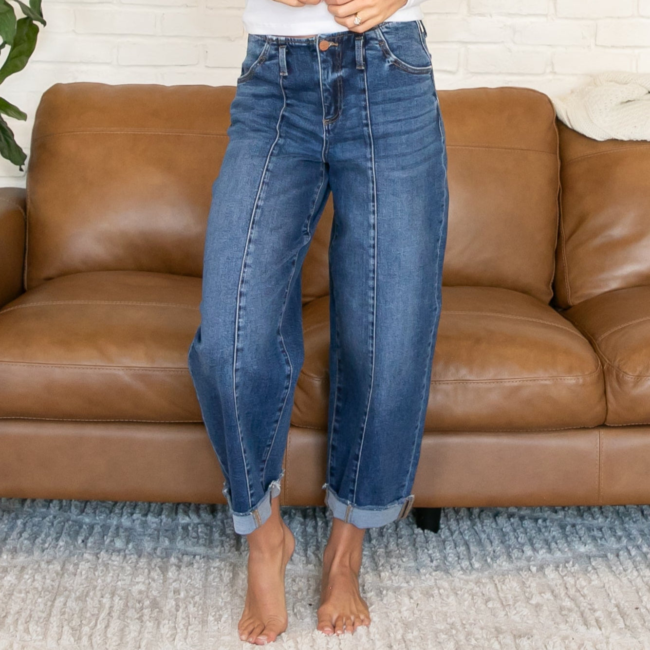 Risen Front Seam Cuffed Barrel Jeans