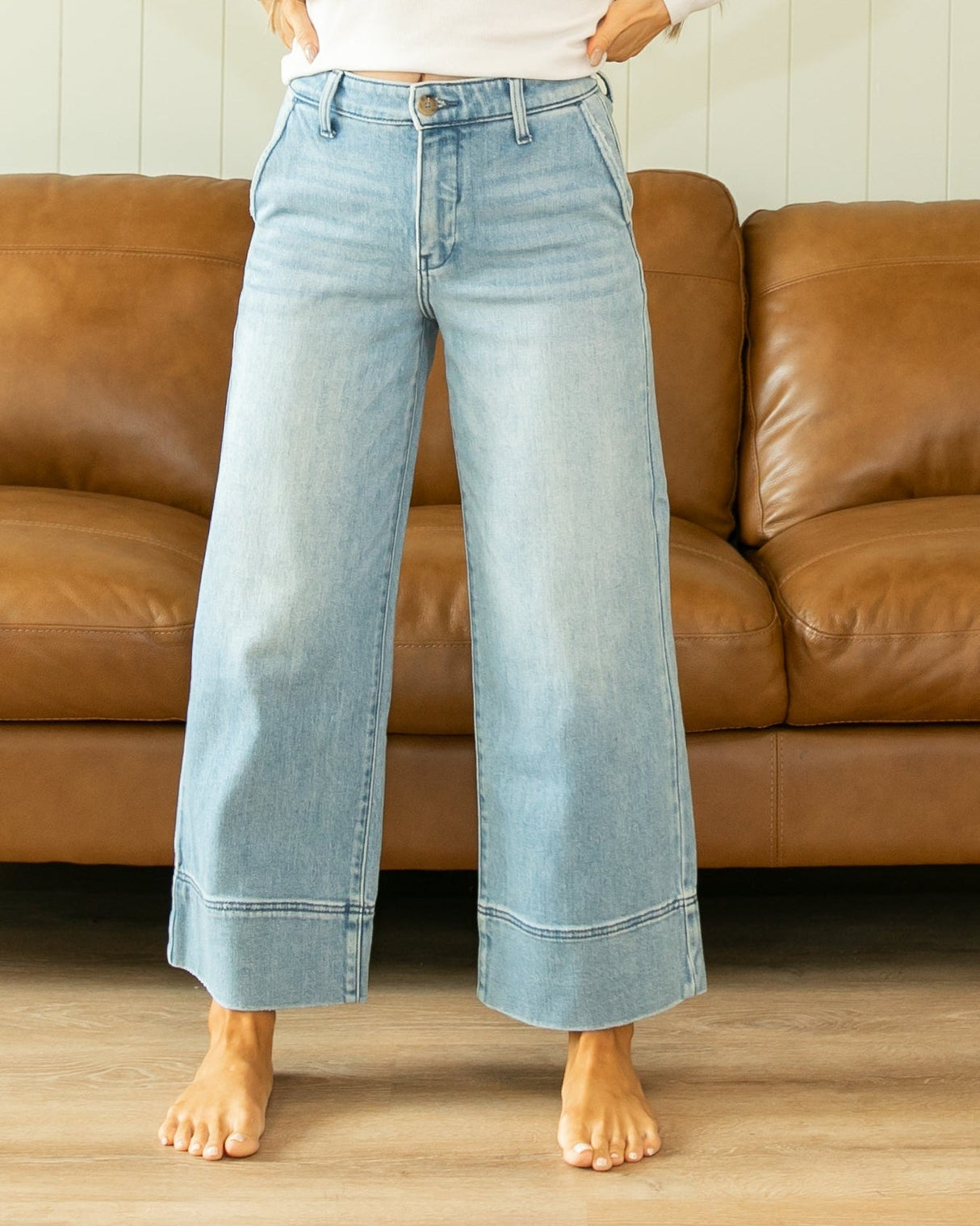 KanCan High Rise Medium Cropped Wide Leg Jeans