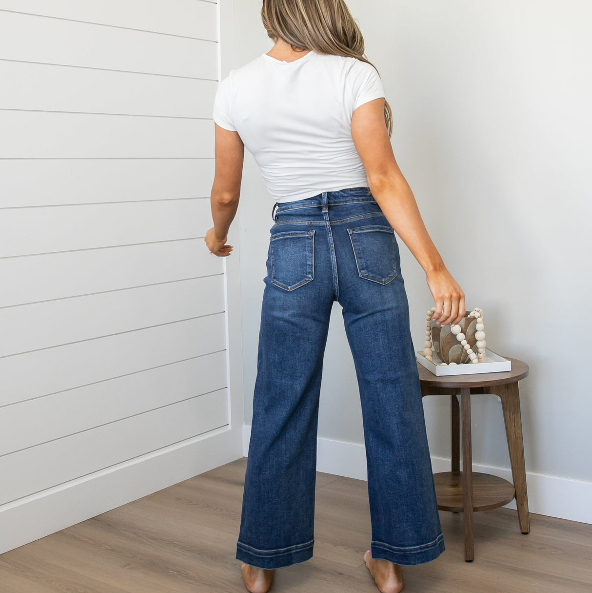 Risen High Rise Front Seam Wide Leg Jeans