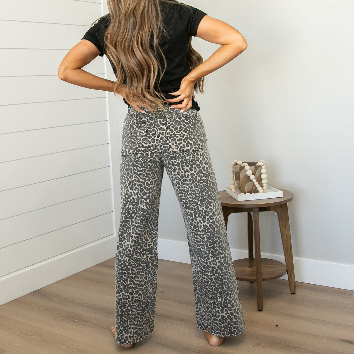 Raw Hem Leopard Wide Leg Jeans