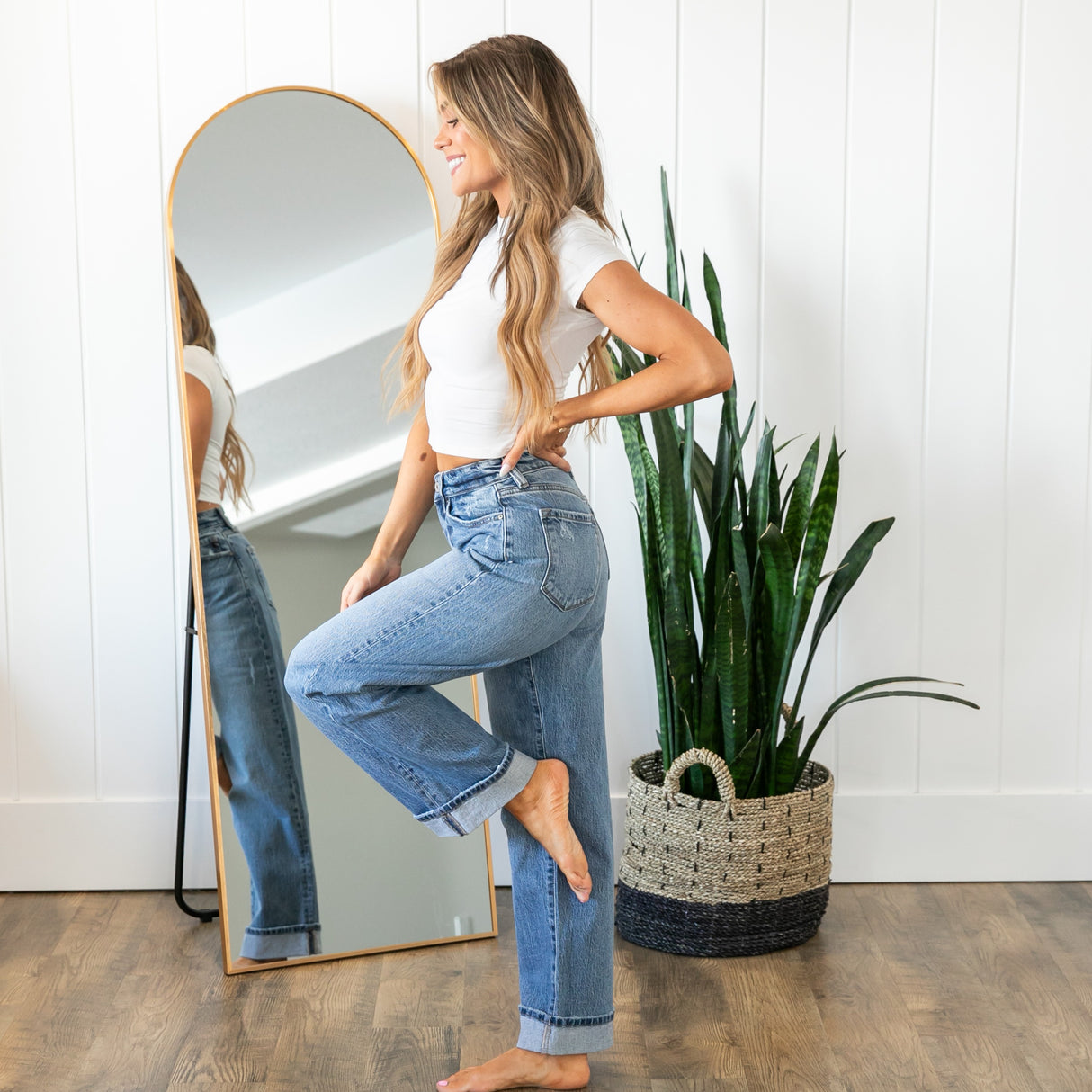 KanCan High Rise Cuffed Wide Leg Jeans