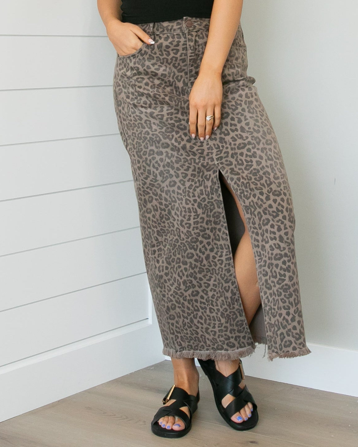 Risen Leopard Denim Skirt