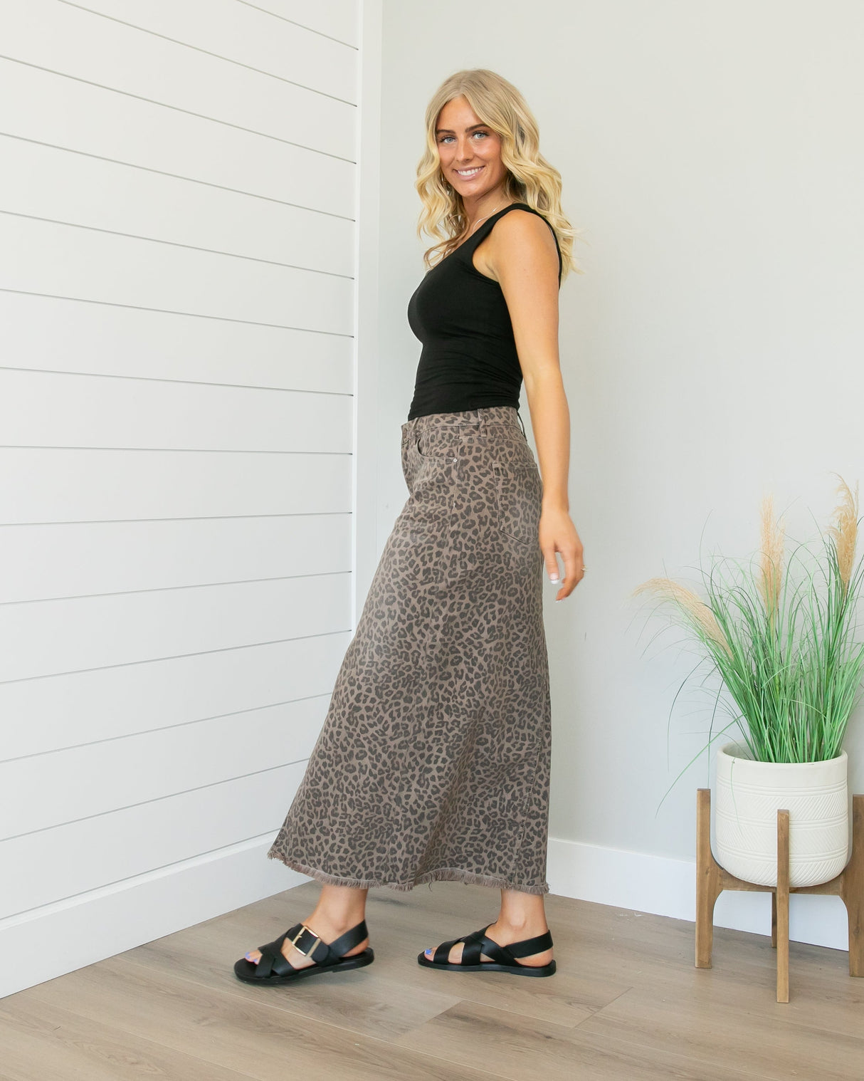 Risen Leopard Denim Skirt