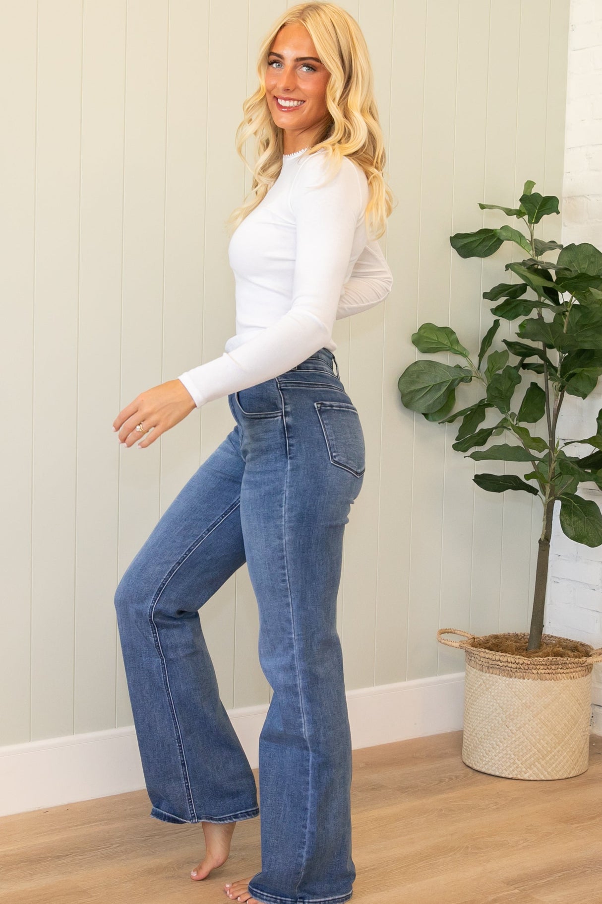 KanCan High Rise Double Button Wide Flare Jeans