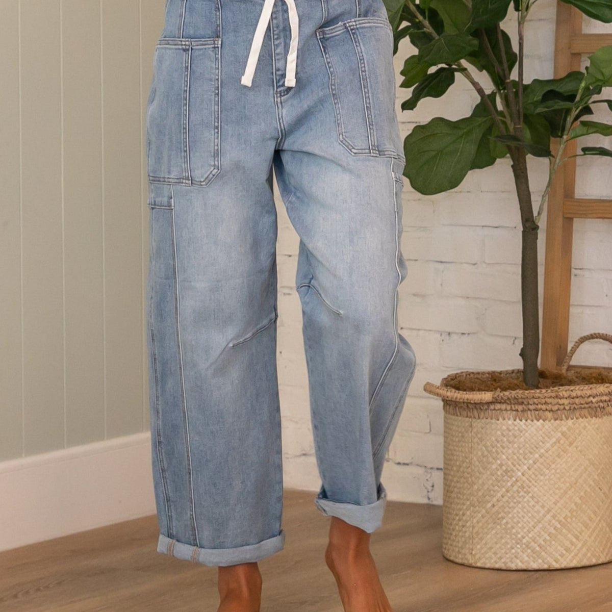 Risen Raelene Full Size High Waist Wide Leg Jeans In Light Pink