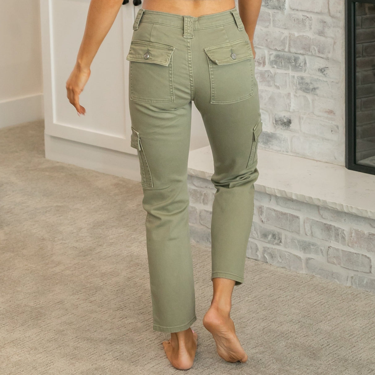 KanCan High Rise Slim Straight Olive Cargo Jeans