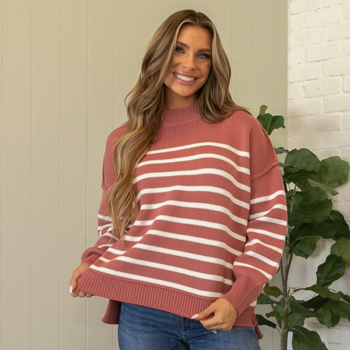 Swede Striped Sweater - Winter Rose