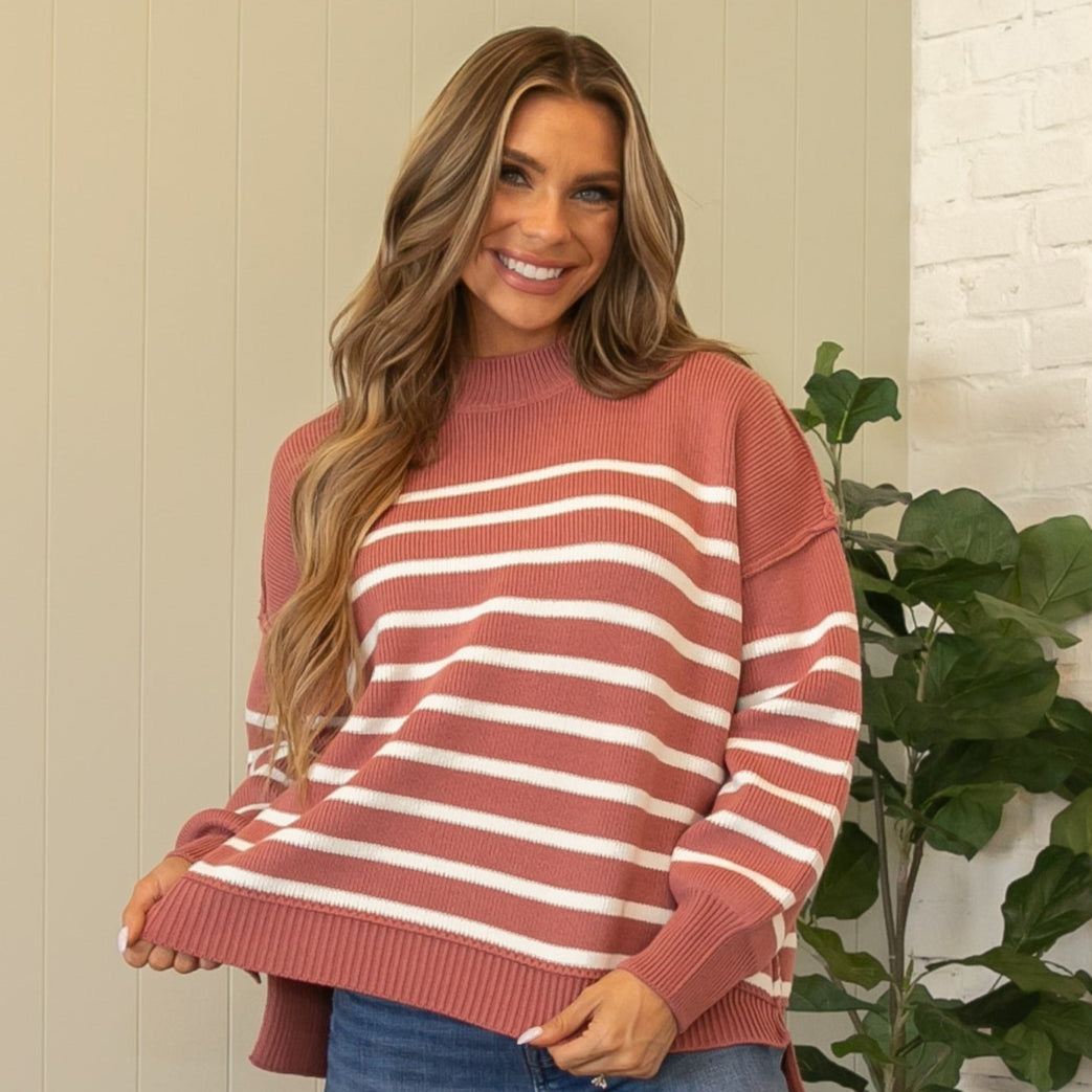 Swede Striped Sweater - Winter Rose