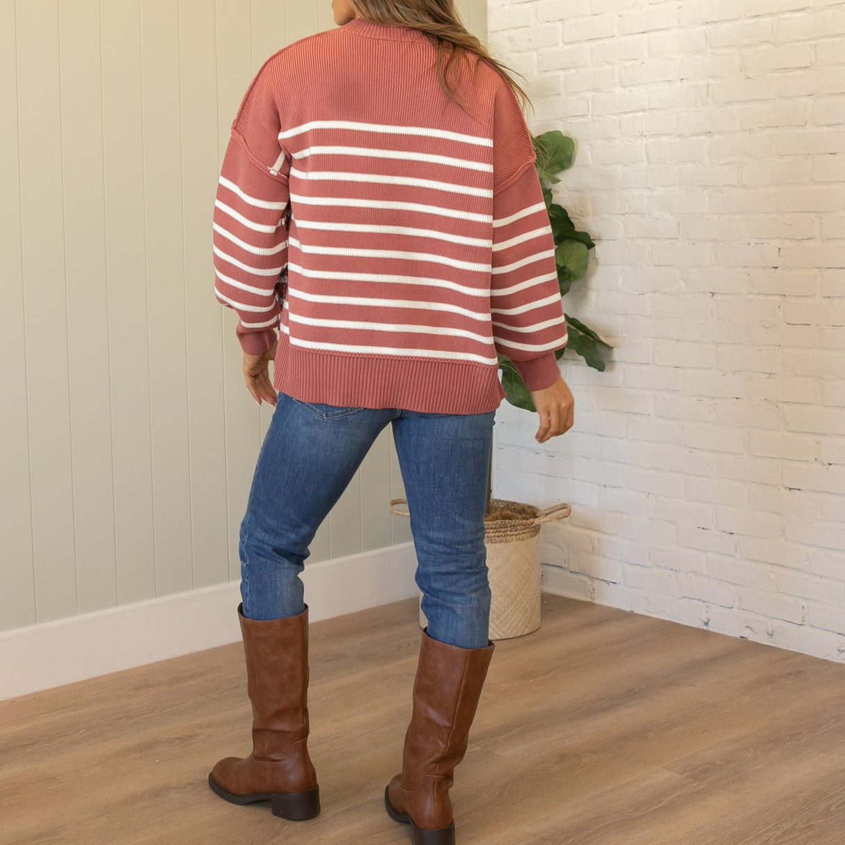 Swede Striped Sweater - Winter Rose