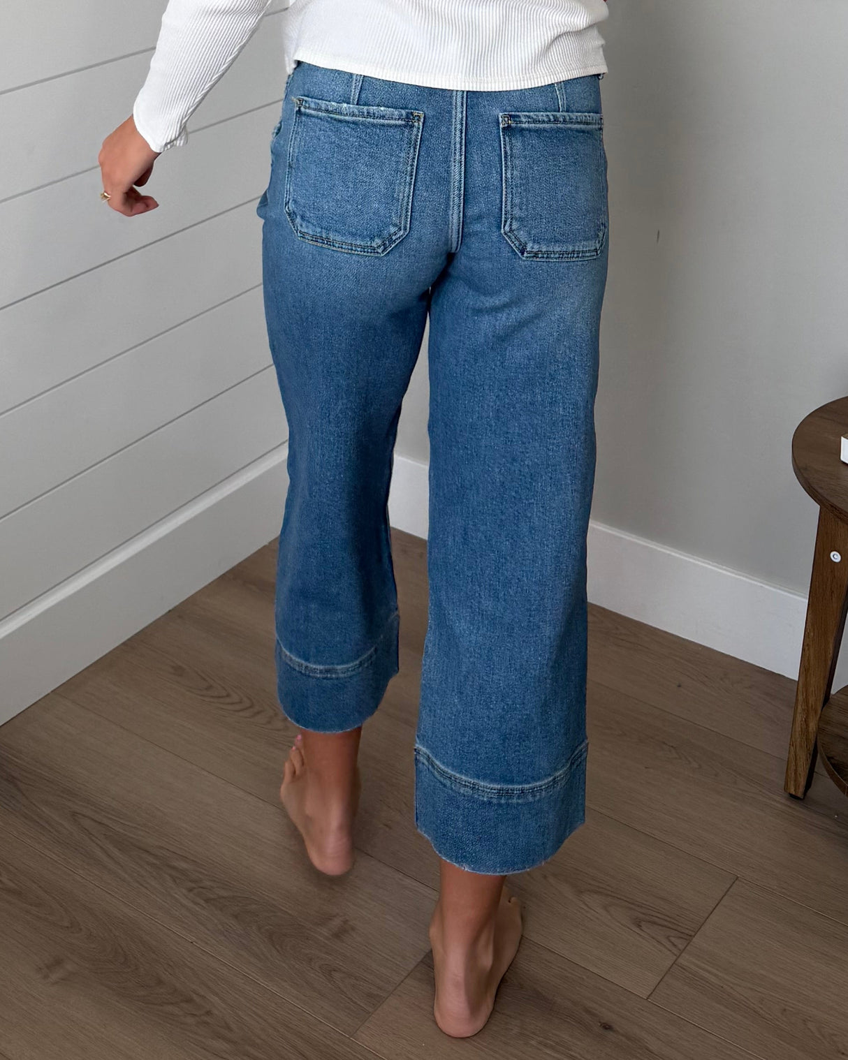 KanCan High Rise Cropped Dark Wide Leg Jeans