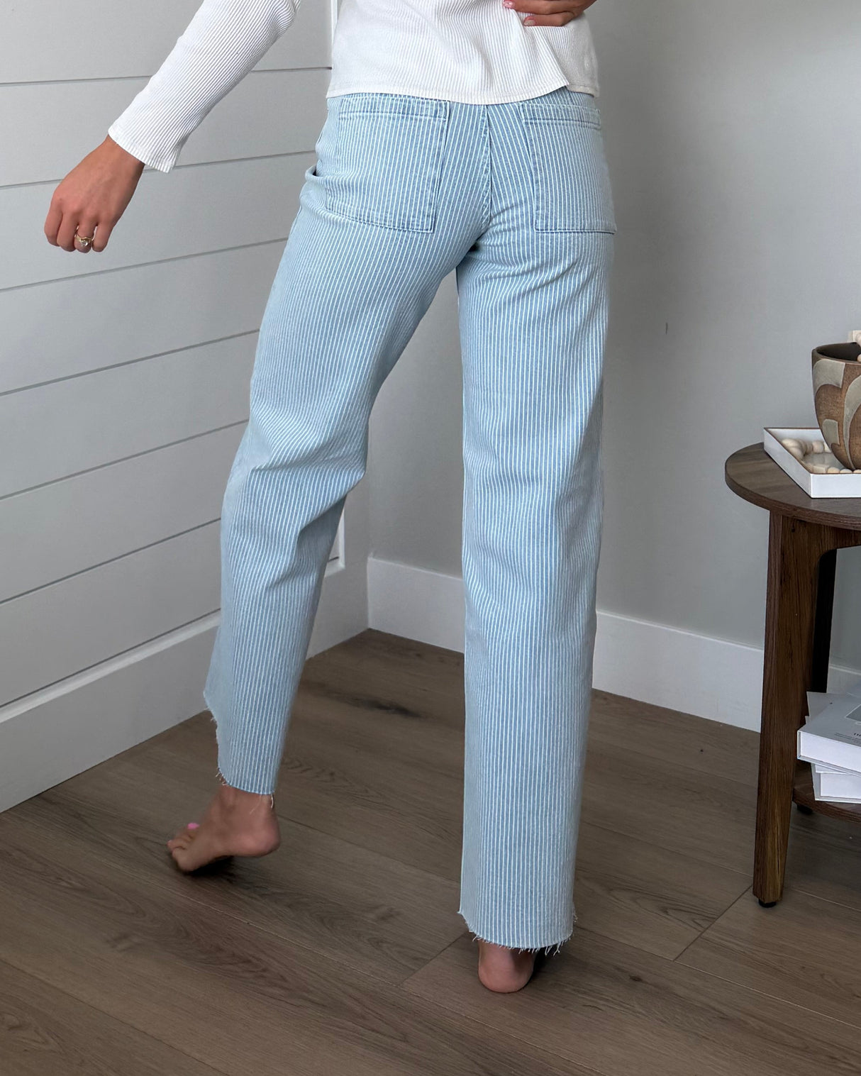 KanCan High Rise Stripe Wide Leg Jeans