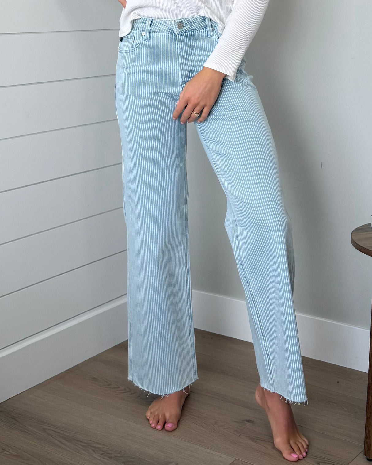 KanCan High Rise Stripe Wide Leg Jeans