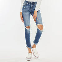 KanCan High Rise Distressed Knee and Hem Ankle Skinny Jeans