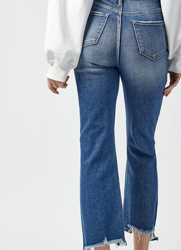 Risen High-Rise Crop Step Chew Jeans