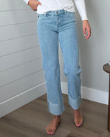 KanCan Mid Rise Stripe Cuffed Jeans