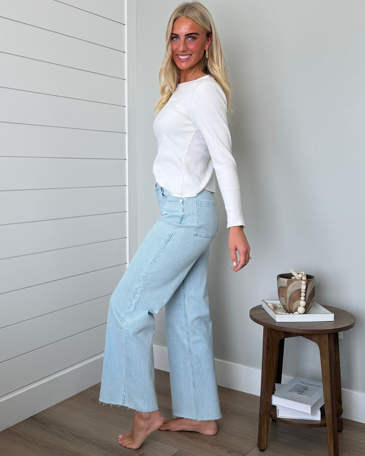 KanCan High Rise Stripe Wide Leg Jeans