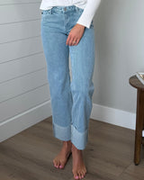 KanCan Mid Rise Stripe Cuffed Jeans