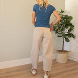KanCan High Rise Frayed Hem Beige Barrel Jeans