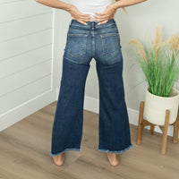 Risen Mid Rise Crop Wide Leg Frayed Hem Jeans