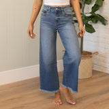 KanCan High Rise Cropped Frayed Hem Wide Leg Jeans