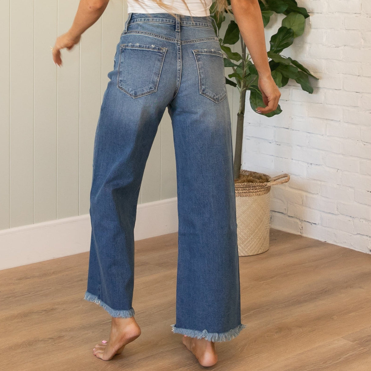 KanCan High Rise Cropped Frayed Hem Wide Leg Jeans