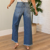 KanCan High Rise Cropped Frayed Hem Wide Leg Jeans