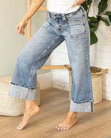 KanCan Mid Rise Wide Cuffed Hem Jeans