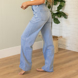 KanCan High Rise Wide Leg Patch Pocket Light Jeans