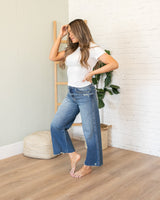 KanCan High Rise Cropped Raw Hem Wide Leg Jeans