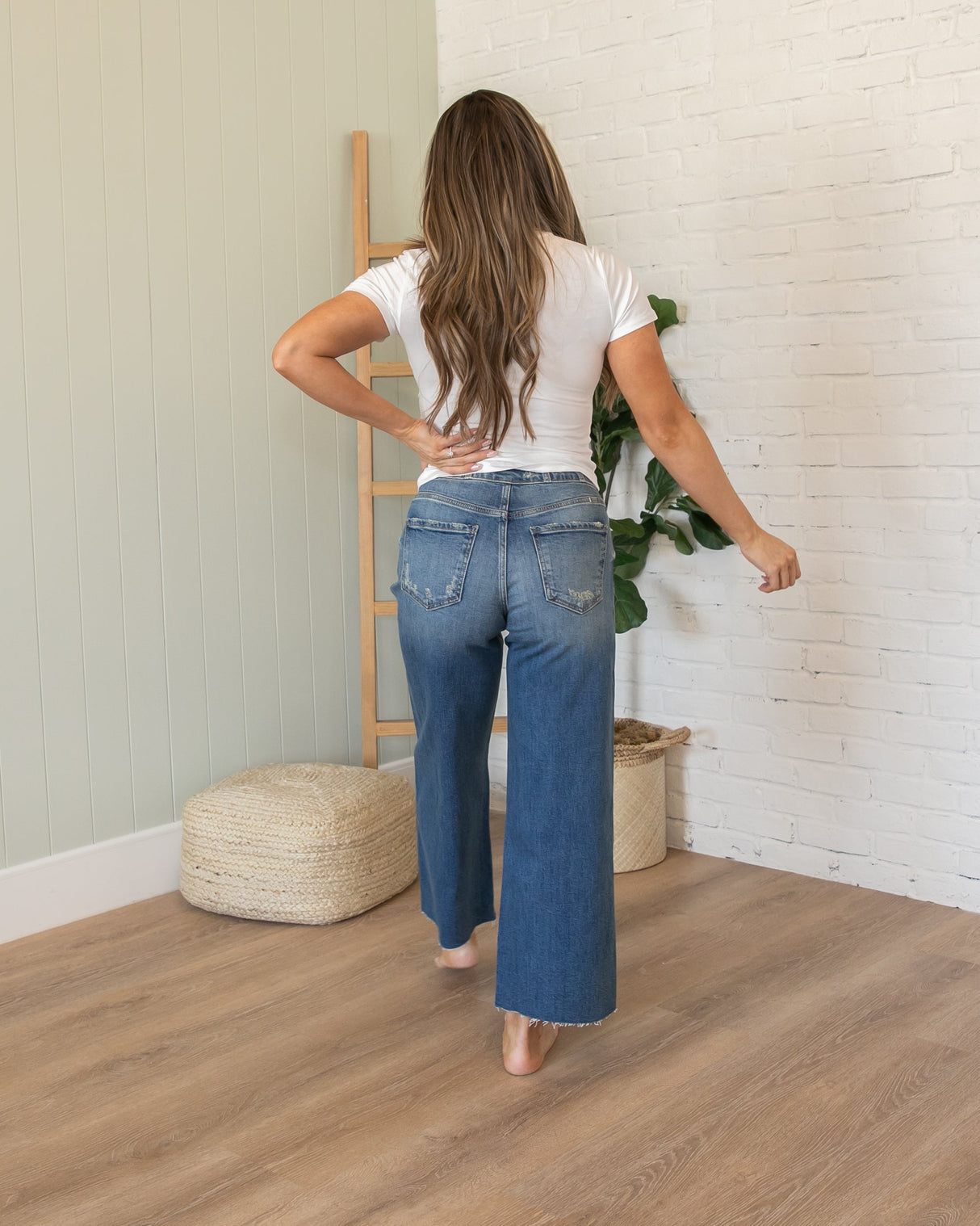 KanCan High Rise Cropped Raw Hem Wide Leg Jeans