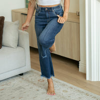 Risen Dark Frayed Hem Wide Leg Crop Jeans