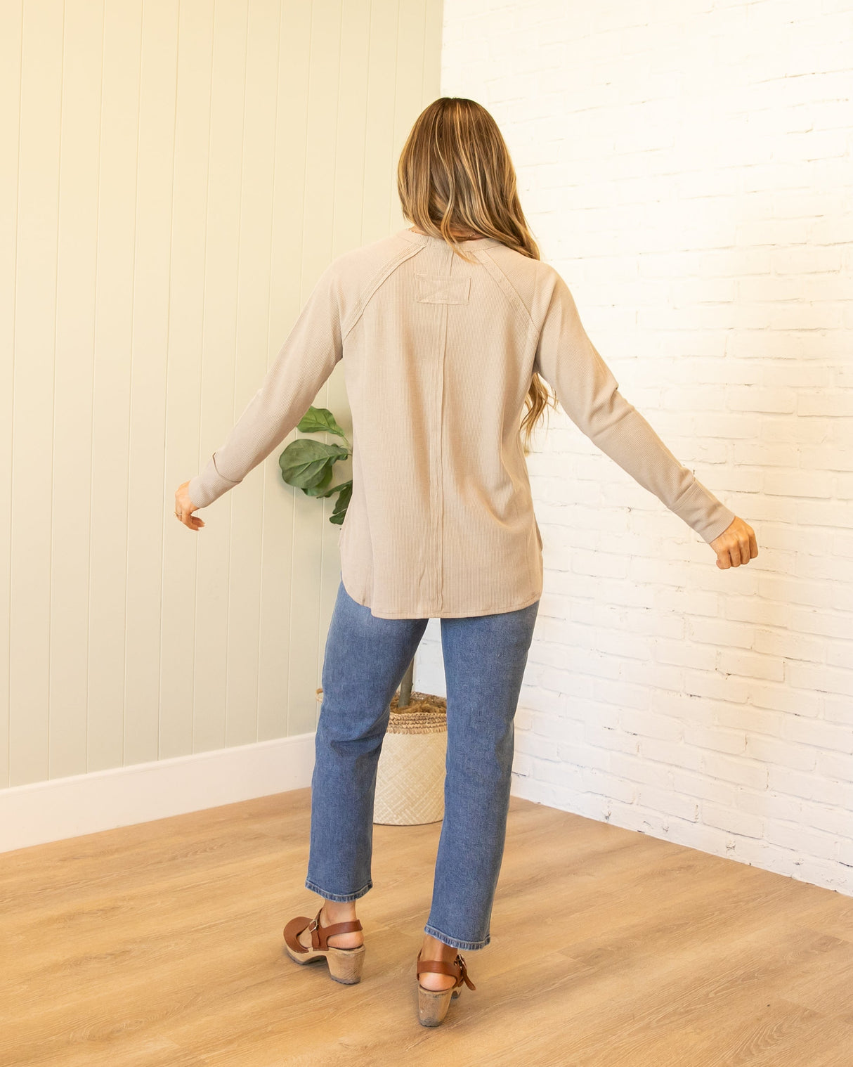 Jenna Waffle Top - Tan