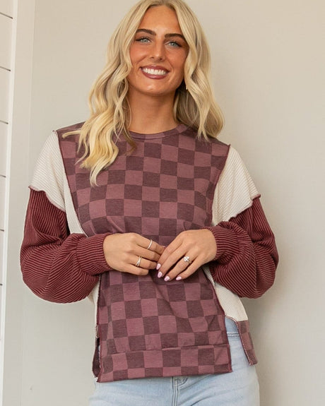 Sway Checkered Top - Burgundy