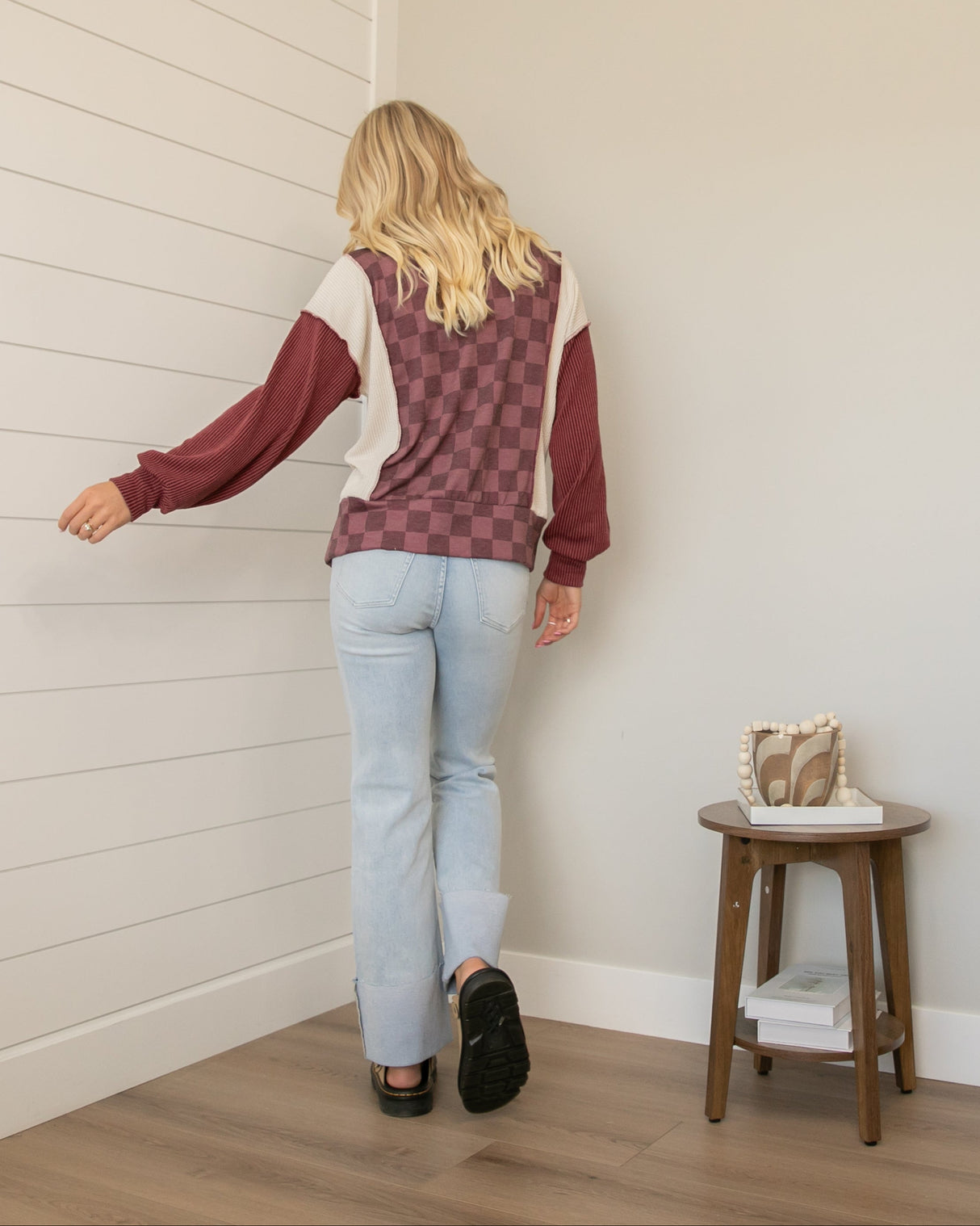 Sway Checkered Top - Burgundy